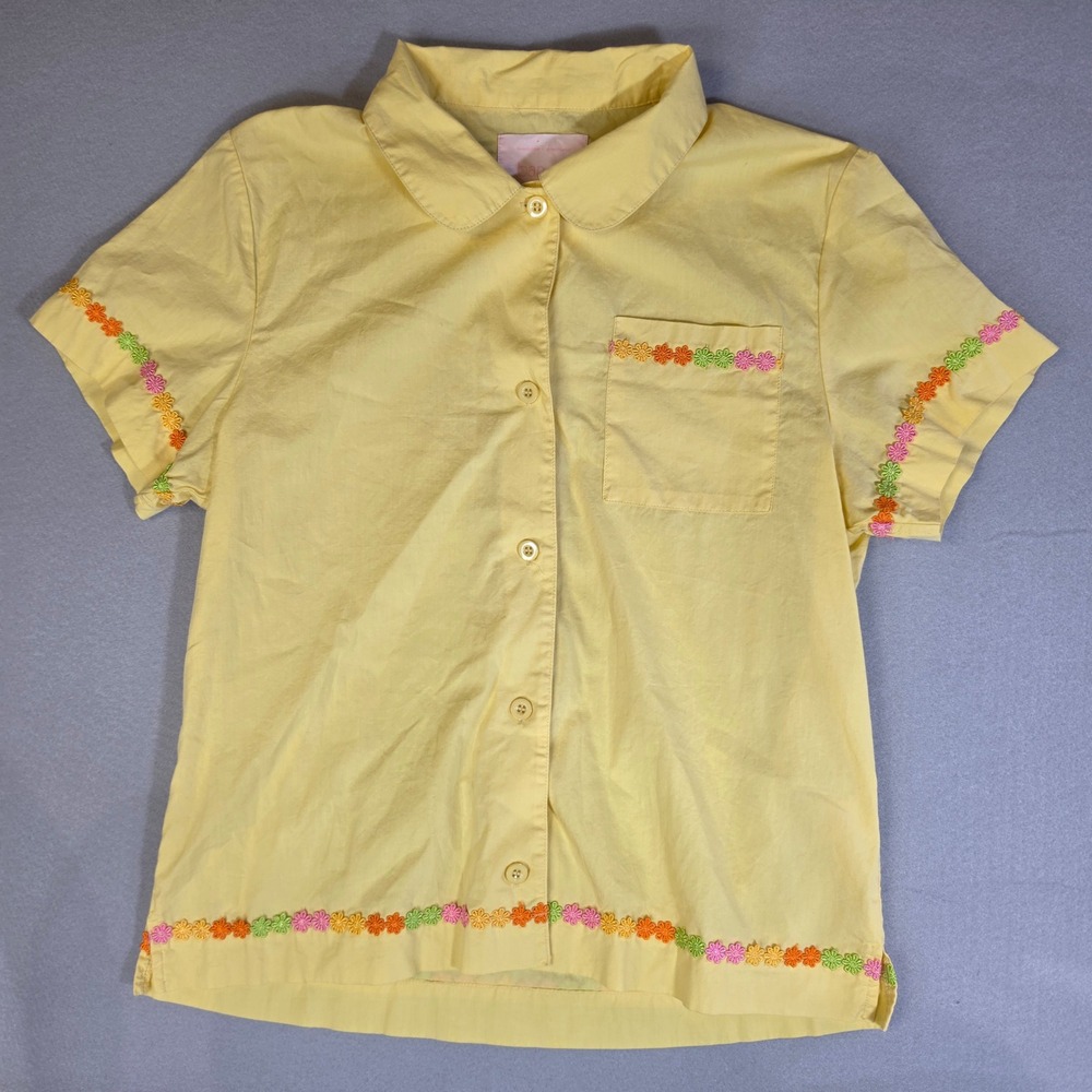 Ban.do Kidcore Rainbow Daisy Trim Blouse Small Retro Cottagecore Yellow Top